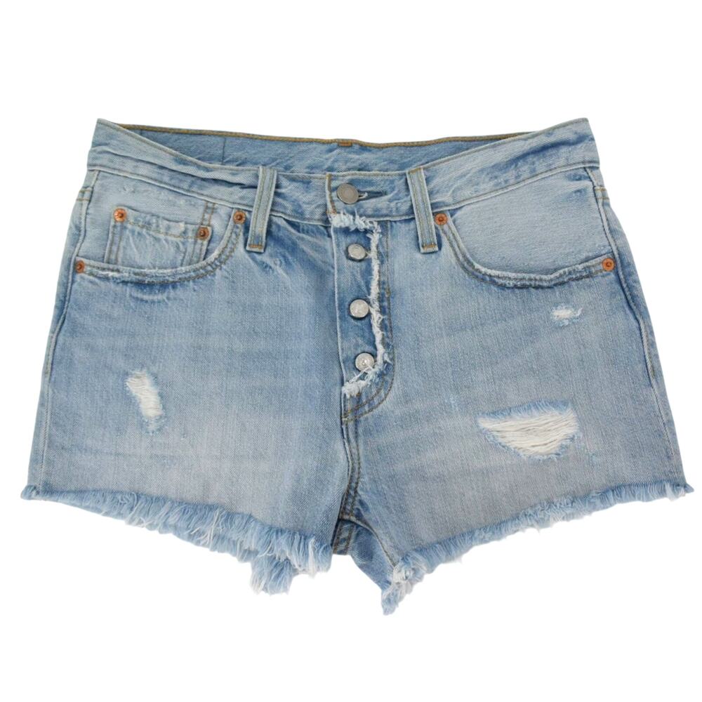 Levi's 501 Light Wash Cut Off Denim Shorts Distressed Button Fly Womens 27